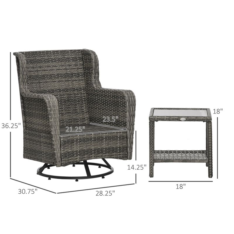 Gray Patio Set: 360° Rotating Rocking Bistro Seating