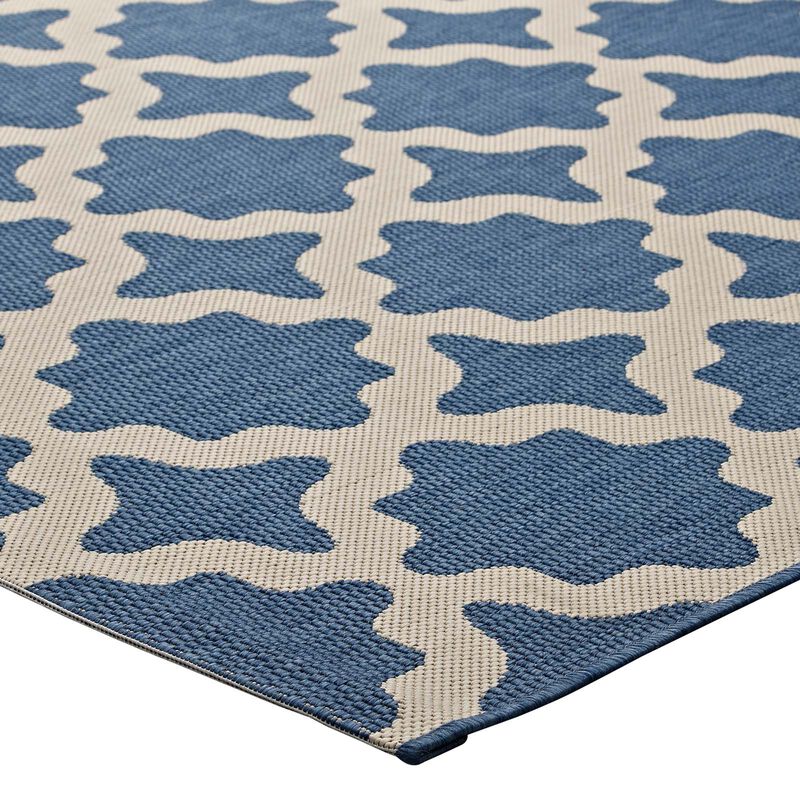 Cerelia Moroccan Trellis 5x8 Indoor and Outdoor Area Rug - Blue and Beige