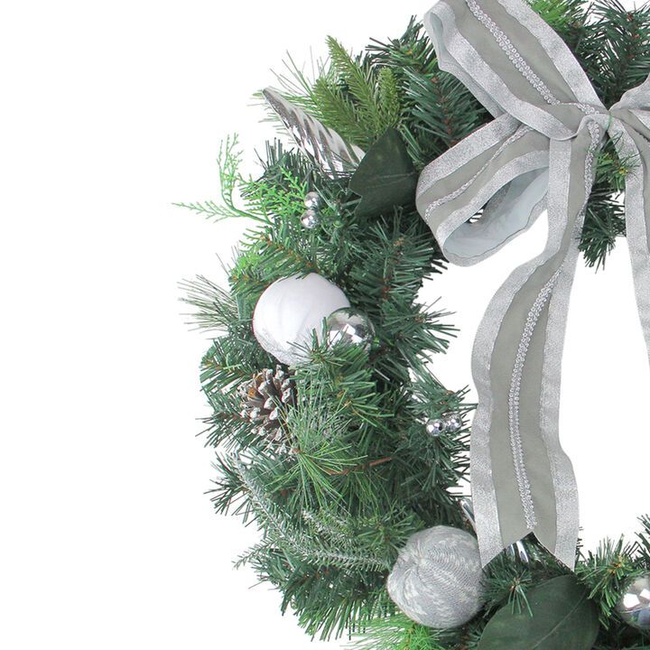 Bow and Pine Cone Artificial Christmas Wreath - 24-Inch  Unlit