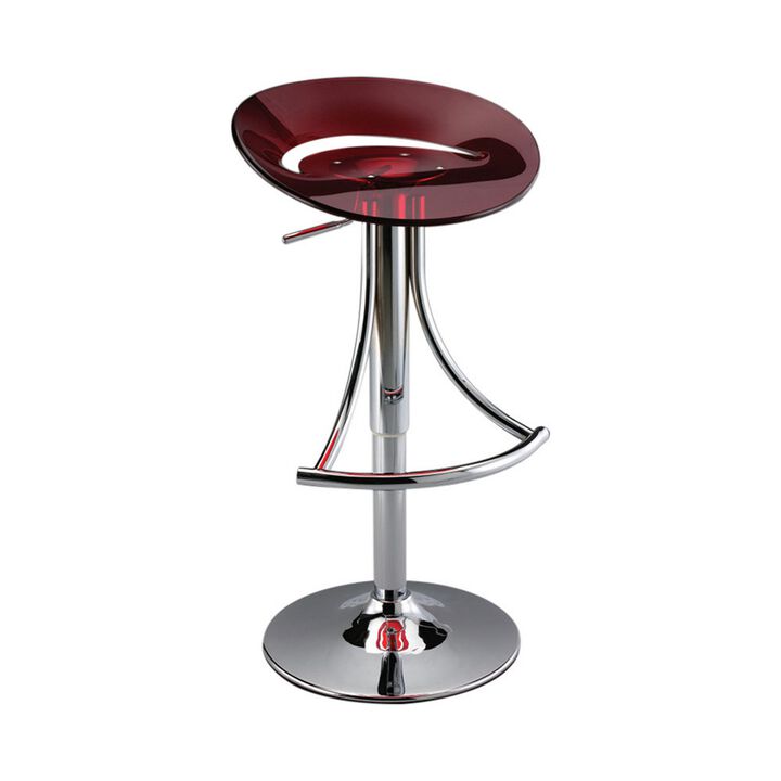 Vera 19-29 Inch Counter Height Stool, Round Swivel, Chrome, Adjustable, Red - Benzara
