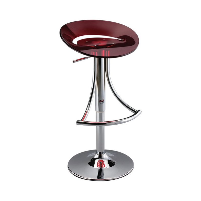 Vera 19-29 Inch Counter Height Stool, Round Swivel, Chrome, Adjustable, Red - Benzara