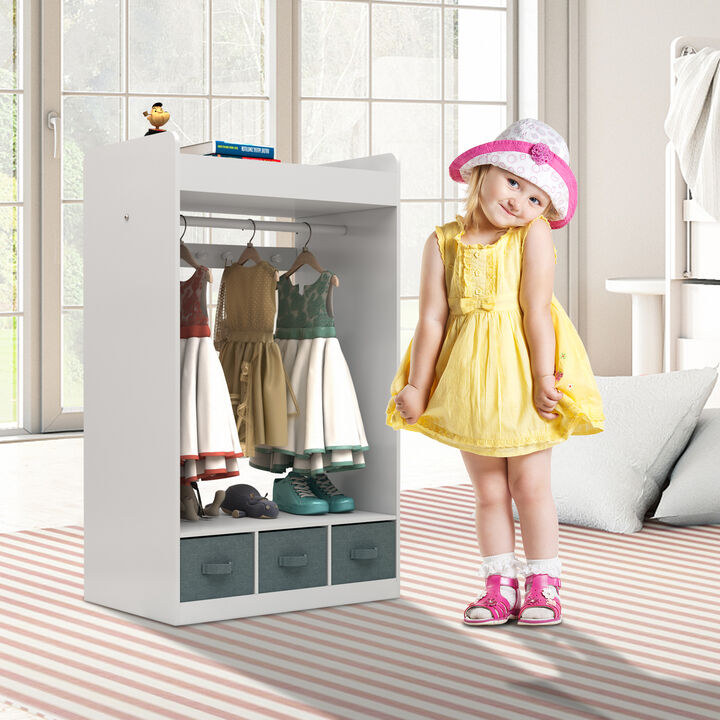 Open Wardrobe Closet with Mirror Freestanding Hanging Armoire with Shelves for Clothes Storage