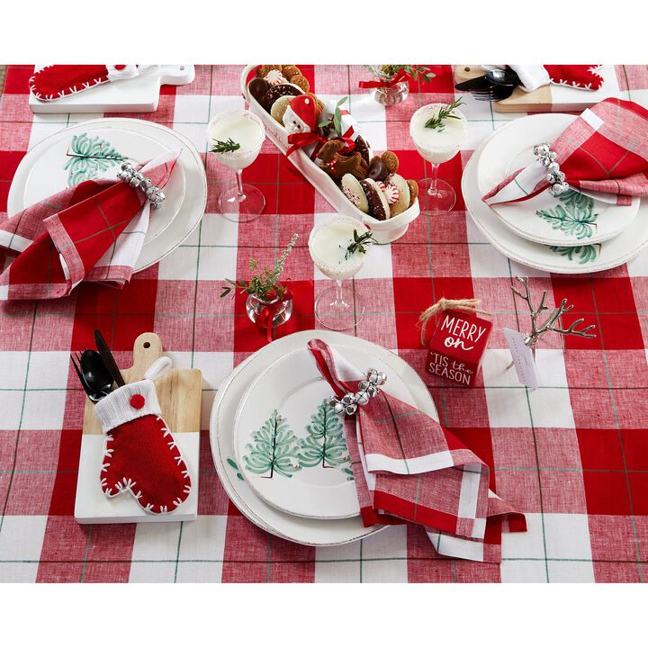 Solino Home 100% Pure Linen Table Throw 52 x 52 Inch | Very Merry Plaid for Thanksgiving, Christmas