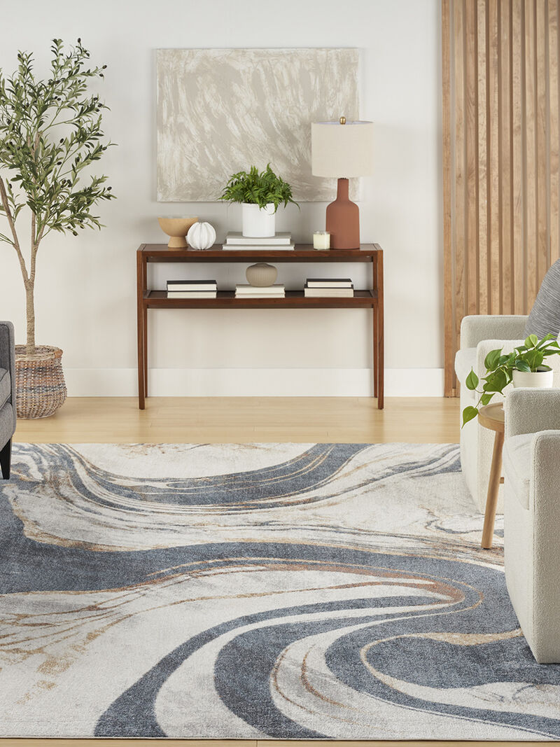 Astra Machine Washable ASW15 Ivory/Blue 7'10" x 10' Rug