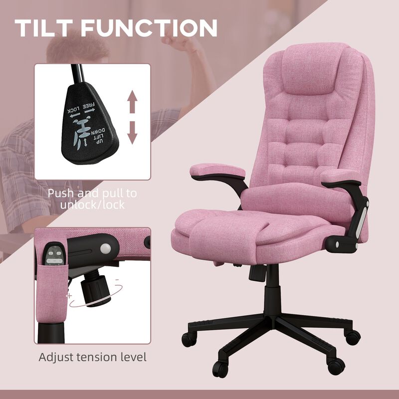 Pink Linen Massage Office Chair: Heated, Reclining, Remote