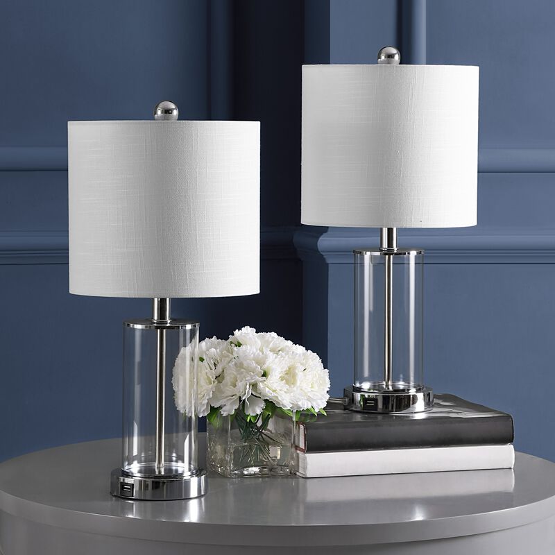 Abner Glass Modern Contemporary USB Charging LED Table Lamp (Set of 2)