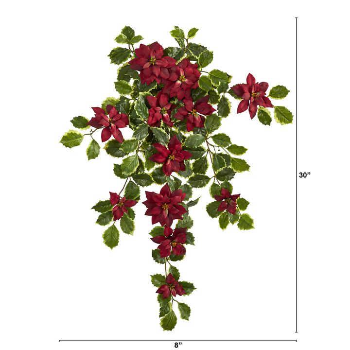 Hivvago 30" Poinsettia and Variegated Holly Artificial Plant (Set of 2) (Real Touch)