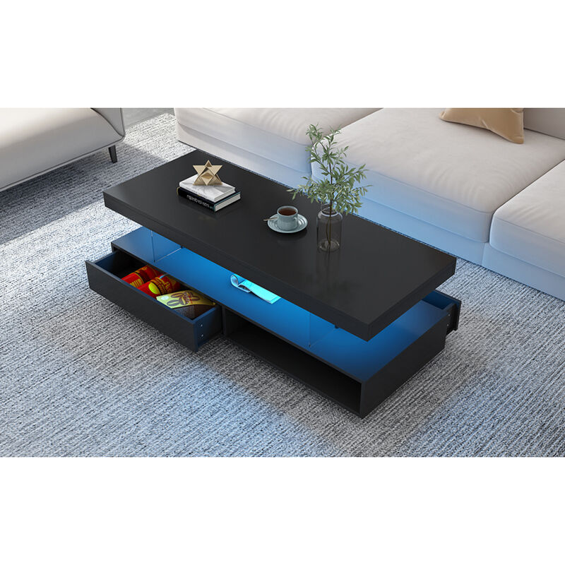 LED Coffee Table With Storage and Display Shelves