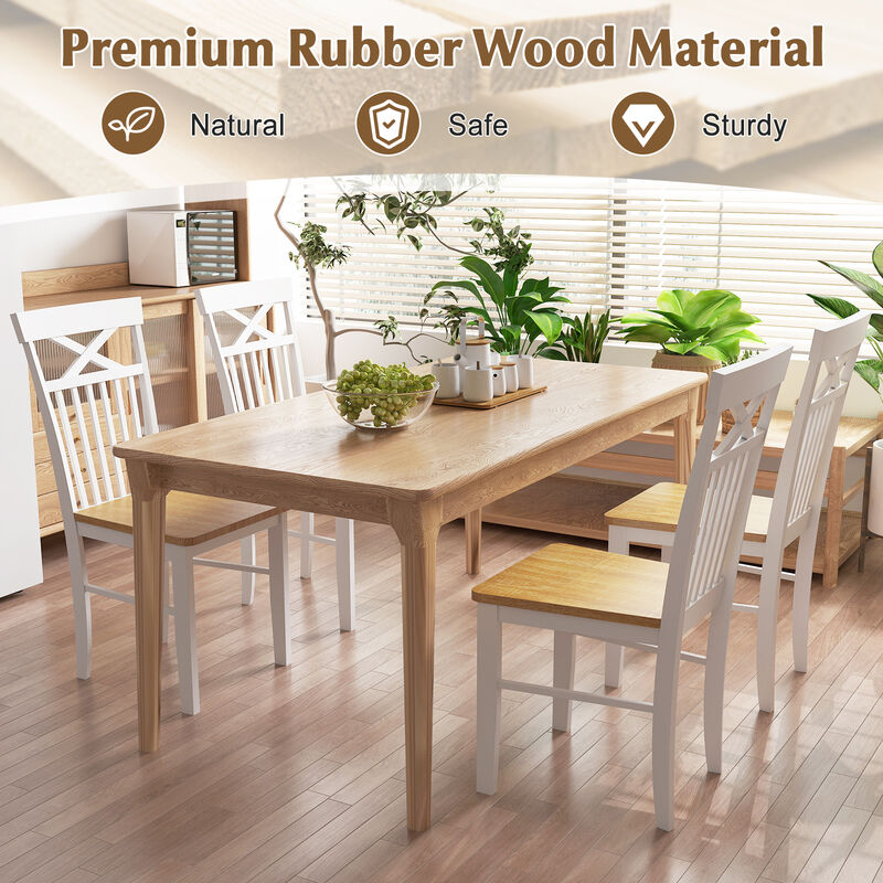 Wooden Kitchen Dining Chair Set of 2 with Rubber Wood Frame