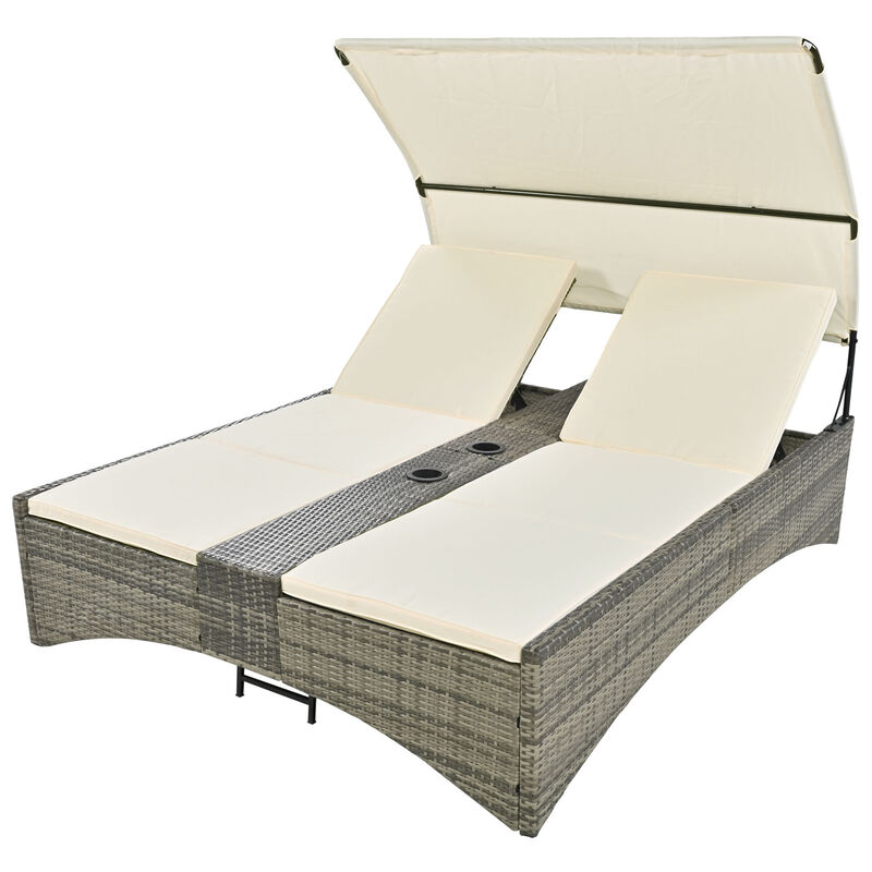 Merax Patio Outdoor Daybed Bed with Shelter Roof