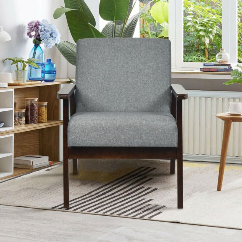 Hivvago Solid Rubber Wood Fabric Accent Armchair