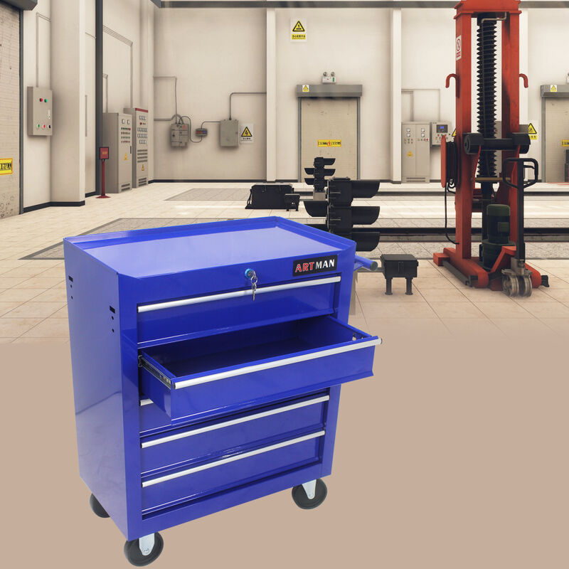 5 Drawers Multifunctional Tool Cart With Wheels-Blue