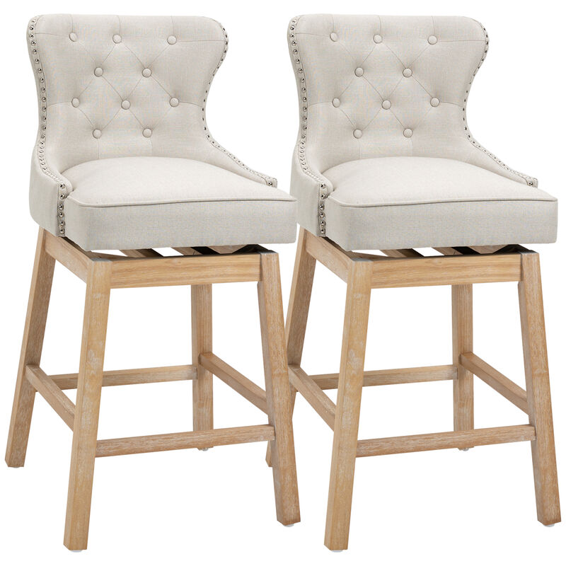 Cream Fabric Bar Stools, 180 Swivel, 30" Set of 2