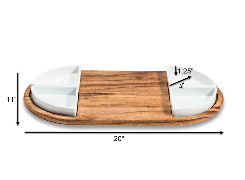 Charcuterie/ Serving Tray w/ 4 triangular ceramic bowls