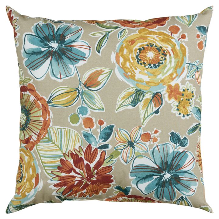 22"x22" Indoor/Outdoor Pillow, Whimsical Floral