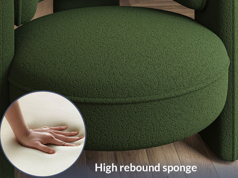 BELLEZE Modern Sherpa Accent Chair, Sherpa Boucle Chair Barrel Accent Chair Comfy Round Upholstered Armchair Side Corner Chair for Living Room, Bedrooms, Office, Reading Nook - Quinton (Green)
