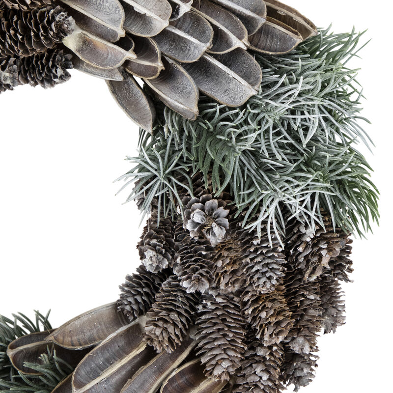 Brown and Green Pine Needle and Pine Cone Artificial Christmas Wreath  13.5-Inch  Unlit