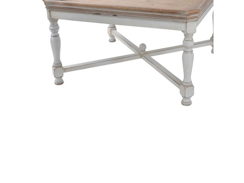 Square Shaped Wooden Coffee Table With Beveled Edges, Brown & Gray-Benzara