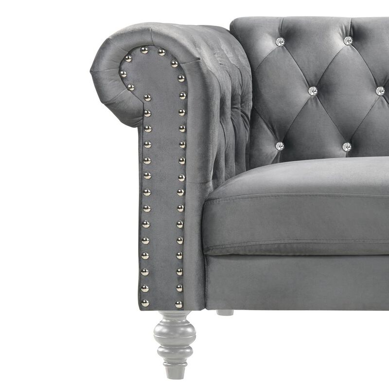 New Classic Furniture Furniture Emma Velvet Fabric Sofa with Rolled Arms in Gray