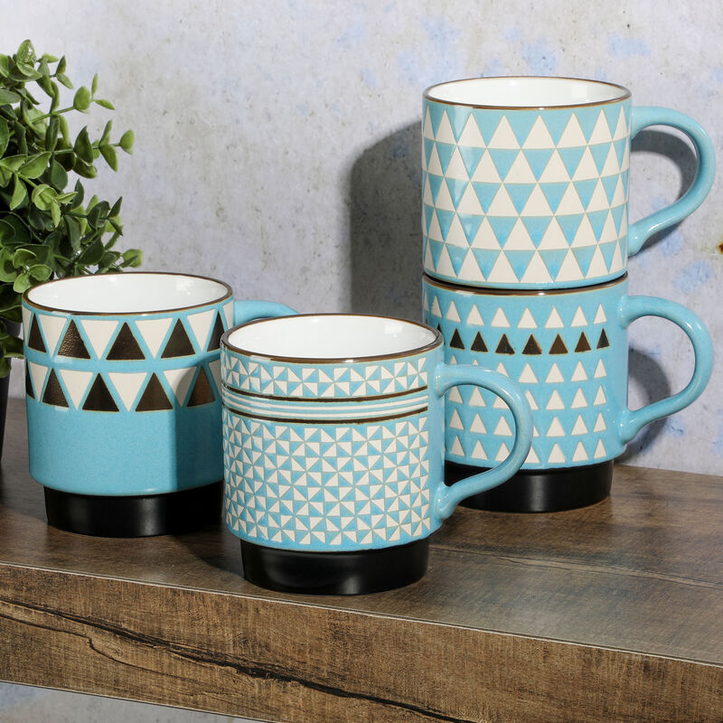 Mr. Coffee Prime Valley 4 Piece 15 Ounce Stackable Coffee Mug Set in Assorted Designs