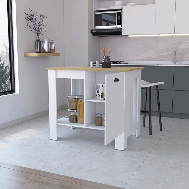Streamdale Vancouver 1-Door Kitchen Island With Open Shelf White And Macadamia