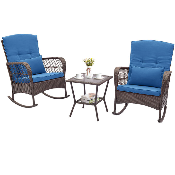 3 Pieces Rocking Bistro Set with 2-Tier Coffee Table