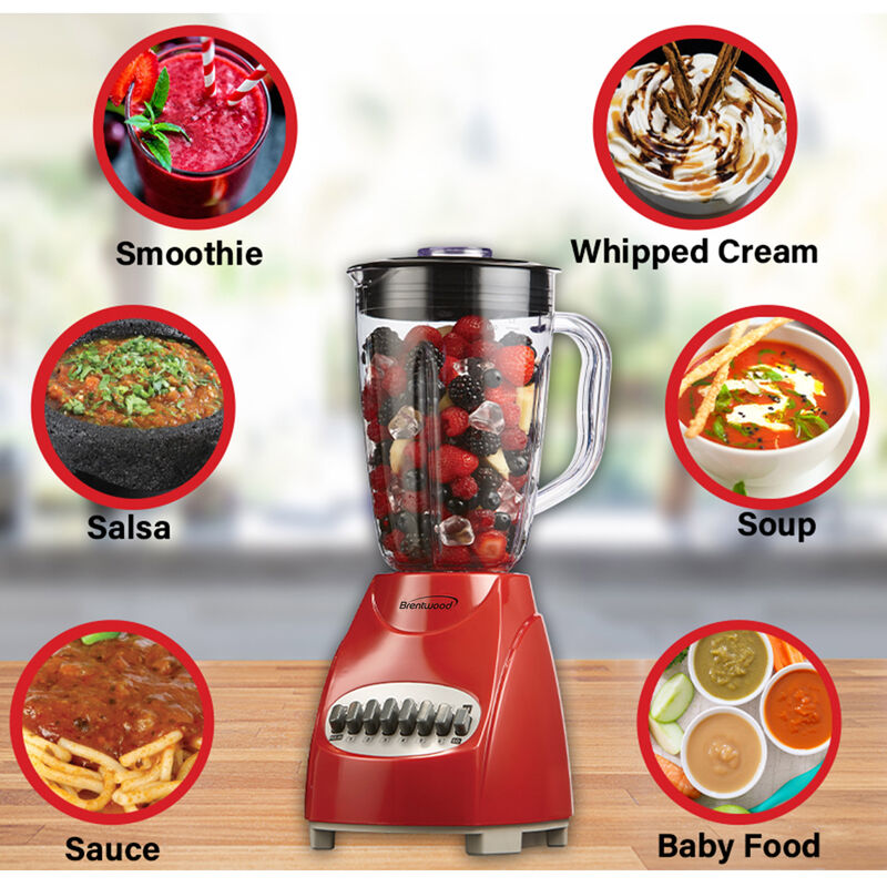Brentwood 12 Speed Blender with Plastic Jar in Red