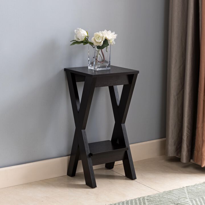 24"H Red Cocoa X-Shape Legs Plant Stand with Bottom Shelf