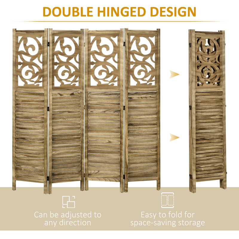 Brown Room Separator: 4-Panel Wooden Privacy Screen for Home Office
