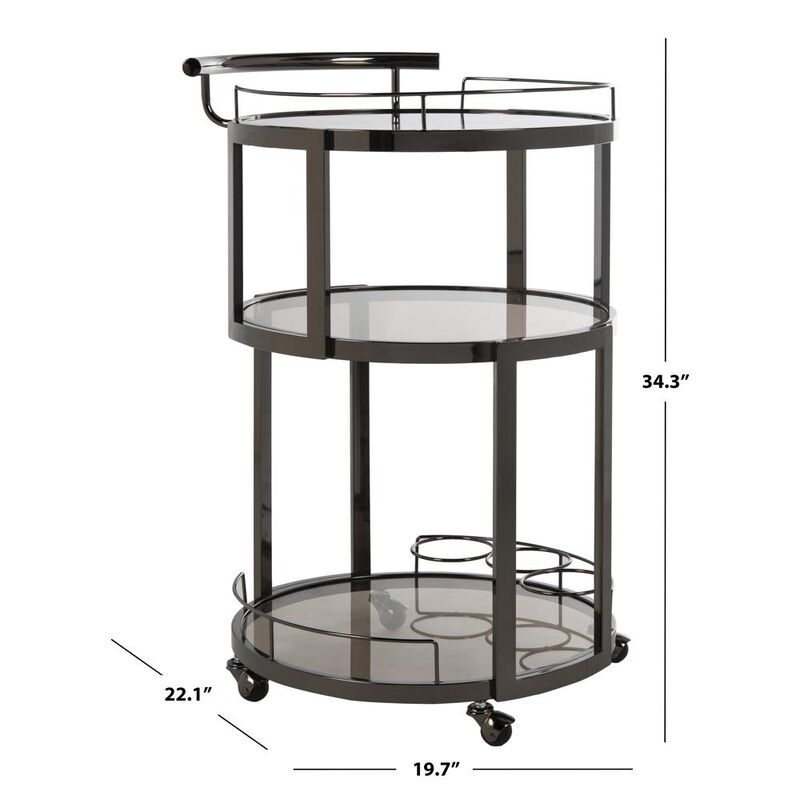 Safavieh Rio 3 Tier Round Bar Cart And Wine Rack, Gun Metal/Tinted Glass