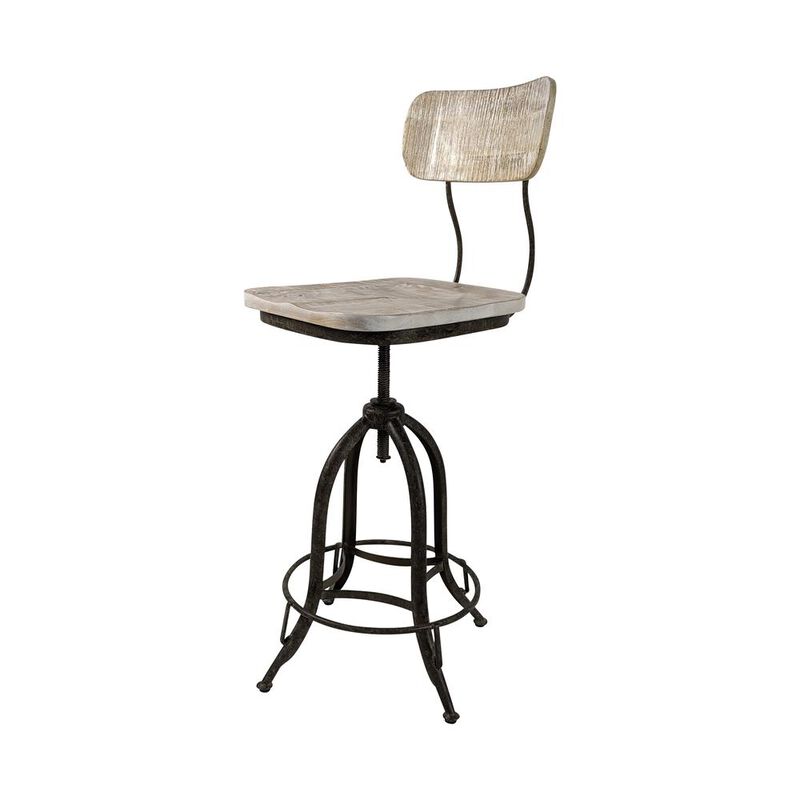 Carolina Living Mason Adjustable Barstool - Natural Driftwood Seat - Aged Iron Base