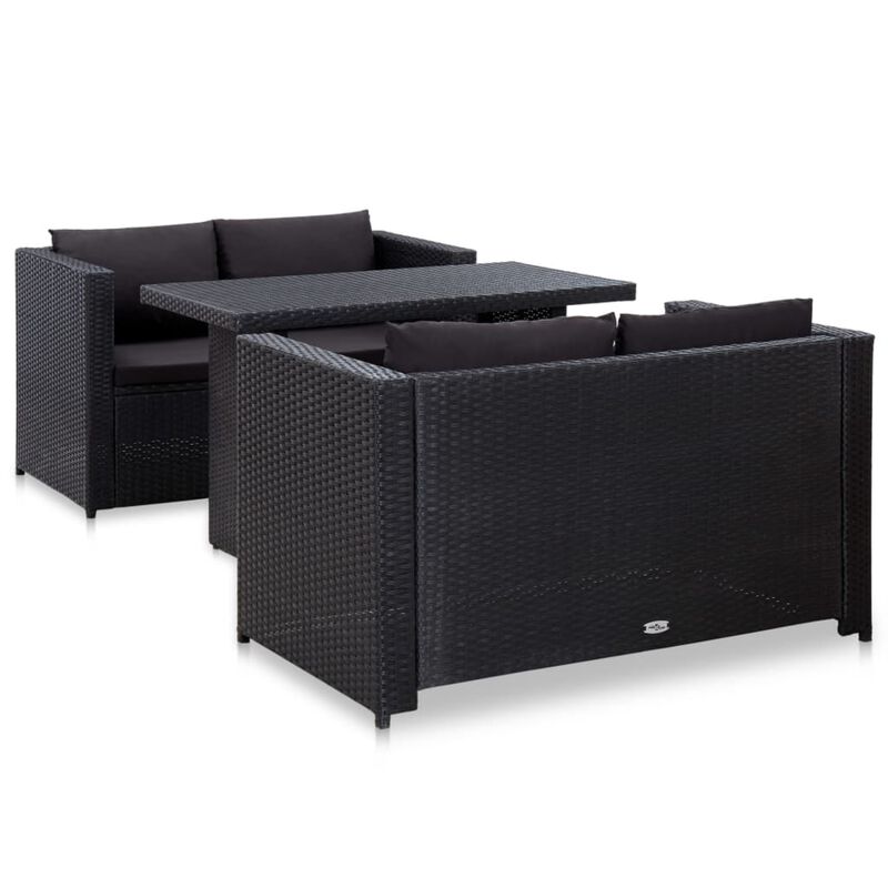 vidaXL 3 Piece Patio Lounge Set with Cushions Poly Rattan Black