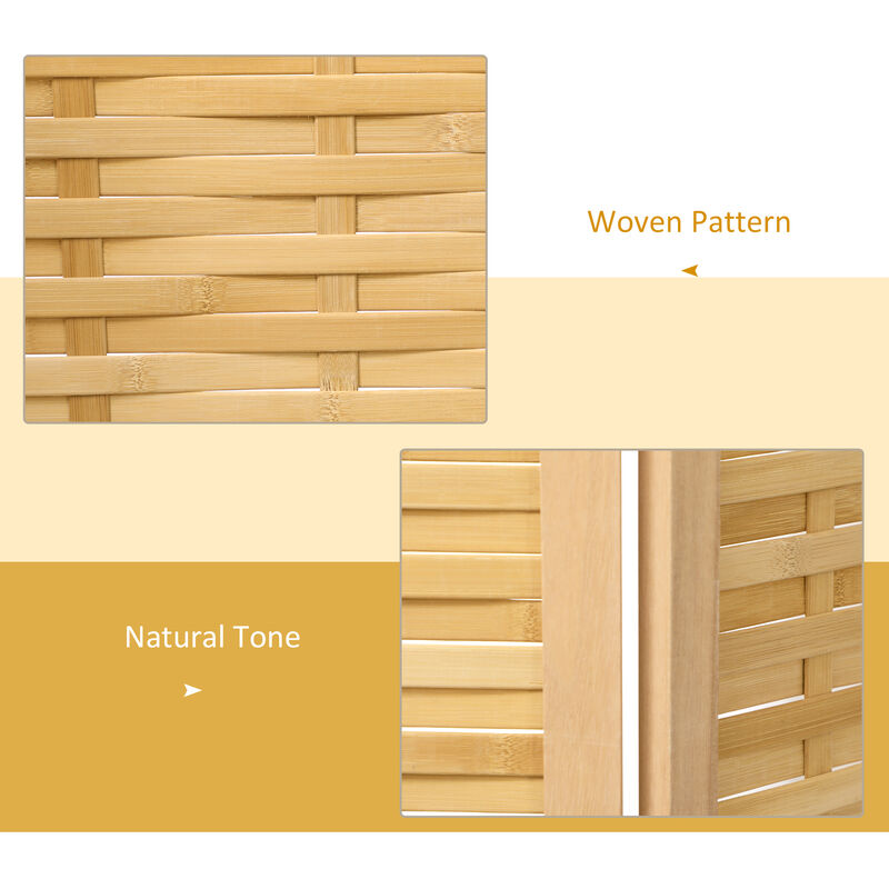 4 Panel Room Divider 5.5Ft Tall Bamboo Portable Folding Privacy Screens Natural
