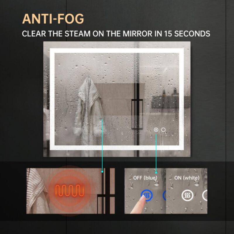 LED Bathroom Mirror Touch Button Control with Dimmable & Anti-Fog Features
