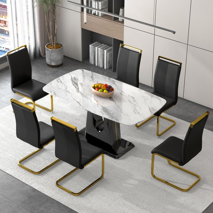 Modern White Imitation Marble Dining Table + 6 Chairs