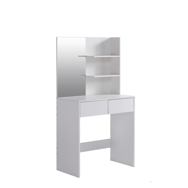 Vanity Desk With Mirror, Dressing Table With 2 Drawers, White Color