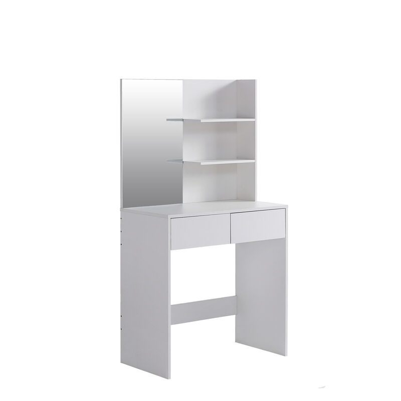 Vanity Desk With Mirror, Dressing Table With 2 Drawers, White Color