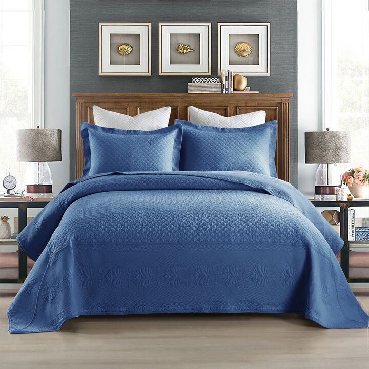 MarCielo 3 PCS 100% Cotton Oversized Bedspread Quilt Set TM -King