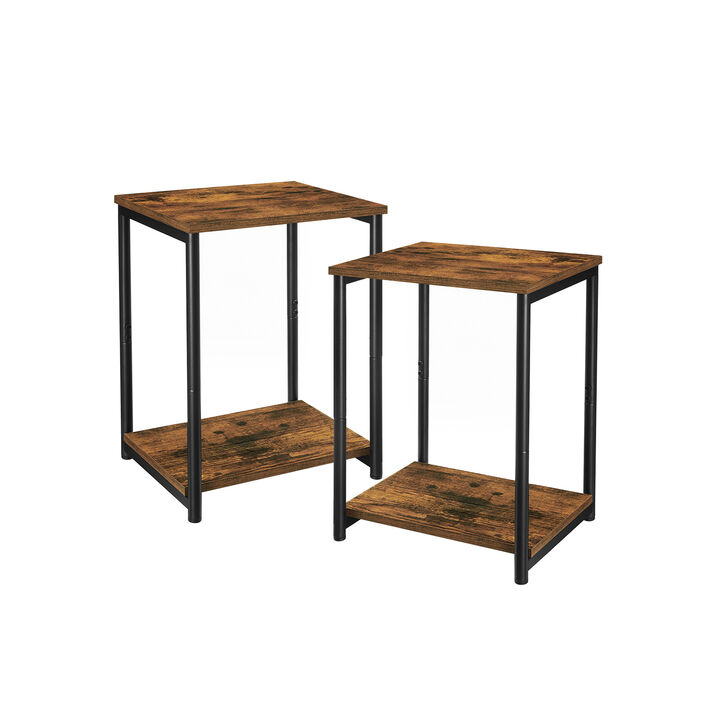 Steel Frame End Tables with Storage Shelf for Living Room and Bedroom- Set of 2
