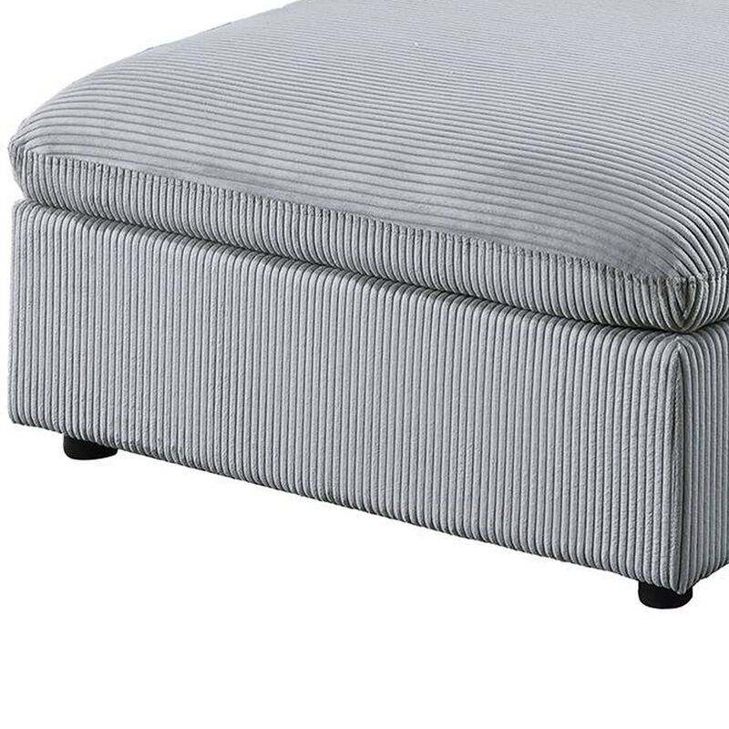 Joana Cocktail Ottoman, Light Gray Corduroy, Modular Square 39 Inch - Benzara