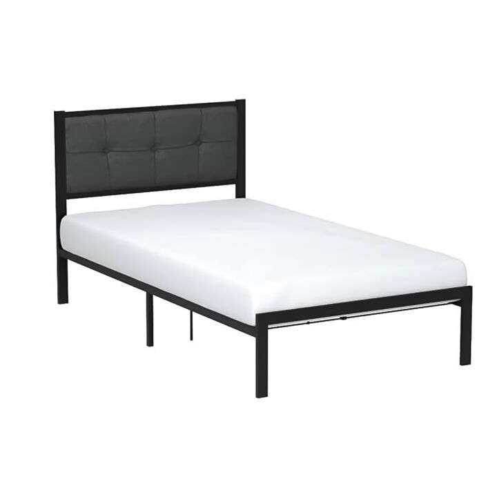 Hivvago Twin Metal Platform Bed Frame with Gray Button Tufted Upholstered Headboard