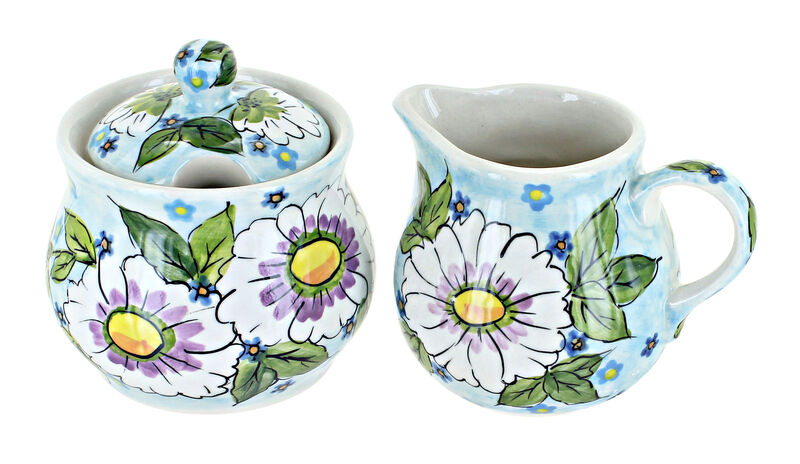 Blue Rose Polish Pottery Pastel Parfait Cream & Sugar Set
