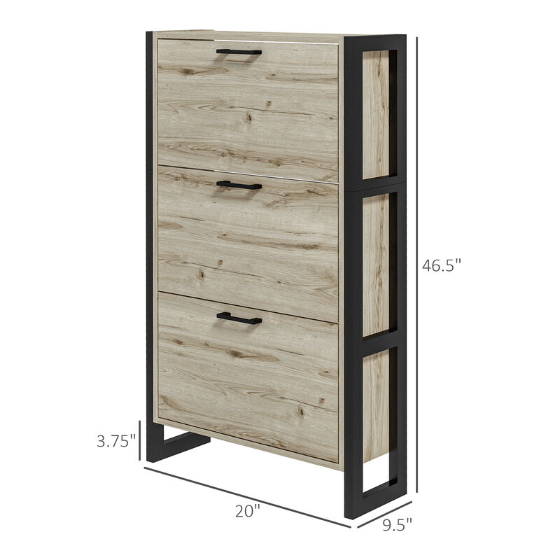 HOMCOM Shoe Cabinet with 3 Flip Drawers Narrow Shoe Storage Cabinet