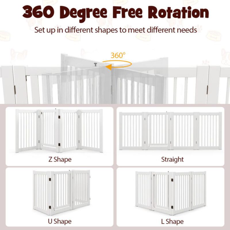 Hivvago 30 Inch Tall 4-Panel Freestanding Pet Gate Wooden Dog Fence
