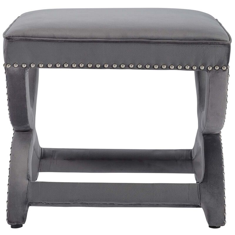 Expound Upholstered Nailhead Trim Performance Velvet Ottoman-Benzara