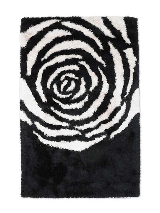 RUGSOTIC CARPETS HAND TUFTED SHAG POLYESTER ECO-FRIENDLY AREA RUGS  - 6'x9', Rectangle, Black White, Floral Modern Design, High Pile Thick Handmade Anti Skid Rugs for Living Room K00006