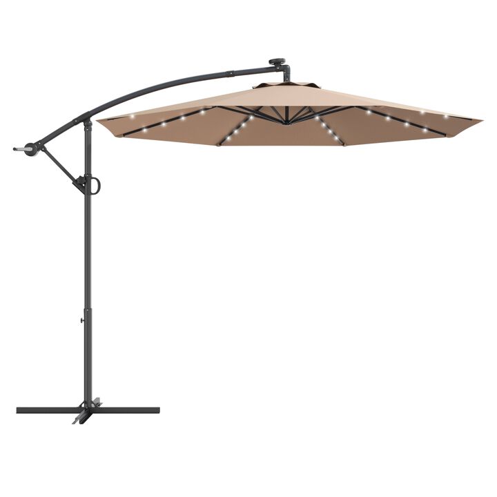 10 ft 360° Rotation Solar Powered LED Patio Offset Umbrella without Weight Base