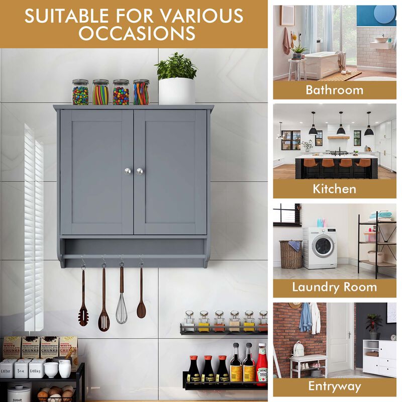 Costway Wall Mounted Bathroom Medicine Cabinet Storage Cupboard with Towel Bar Grey