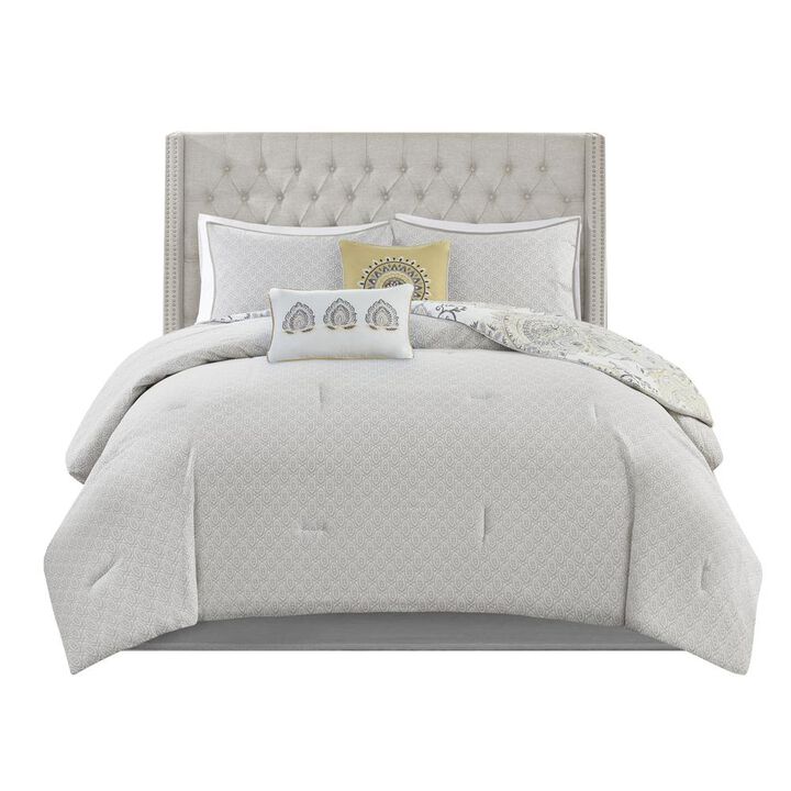 Belen Kox 8 Piece Cotton Floral Printed Reversible Comforter Set, King, Yellow, Belen Kox