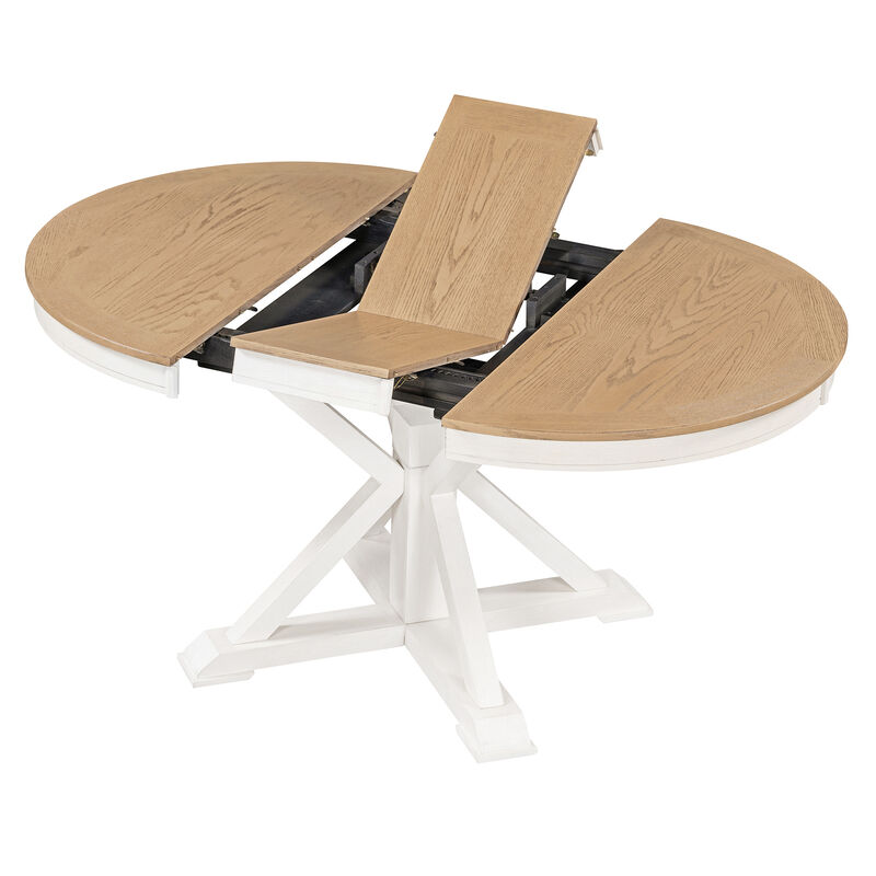 Gewnee  Retro Functional Extendable Dining Table with a 12" Leaf for Dining Room and Living Room (Oak Natural Wood + Off White)